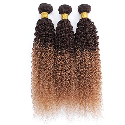 Ombre Mongolian Unprocessed Kinky Curly Human Hair 4T/27/30